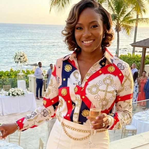 Passion of Essence Tops - Baroque Chain Links V-neck Button Long Sleeve Loose Fall Blouse